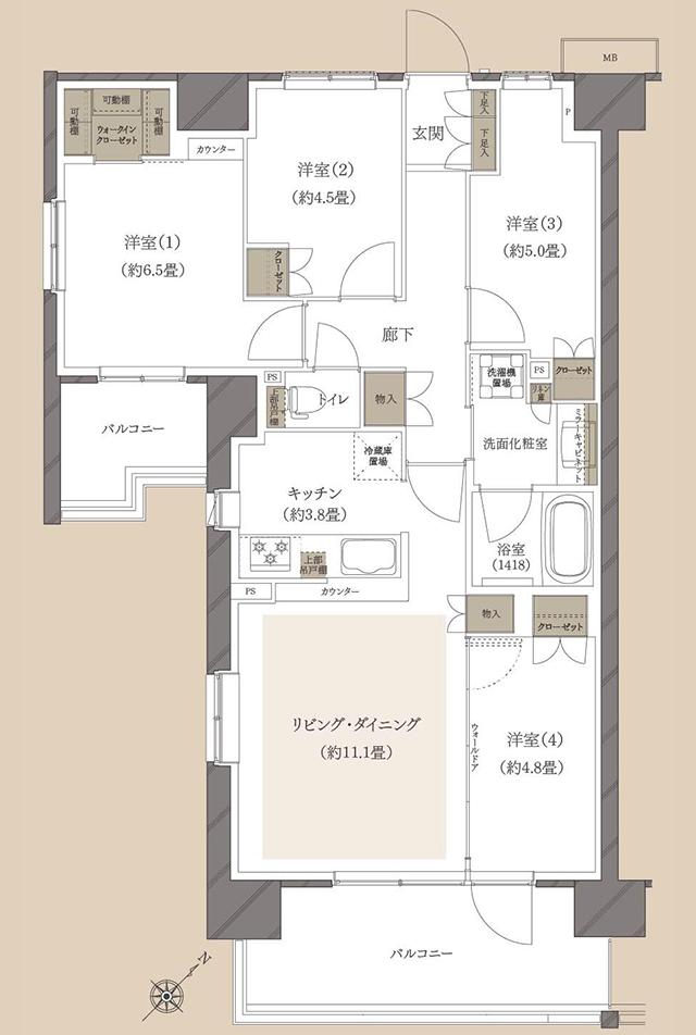 ドレッセ南町田グランヴィラの間取り図　Ba：4LDK+WIC