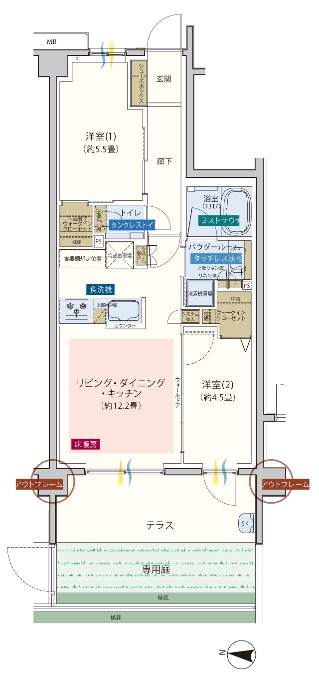 エクセレントシティ武蔵浦和IIの間取り図　Eg：2LDK+2WIC