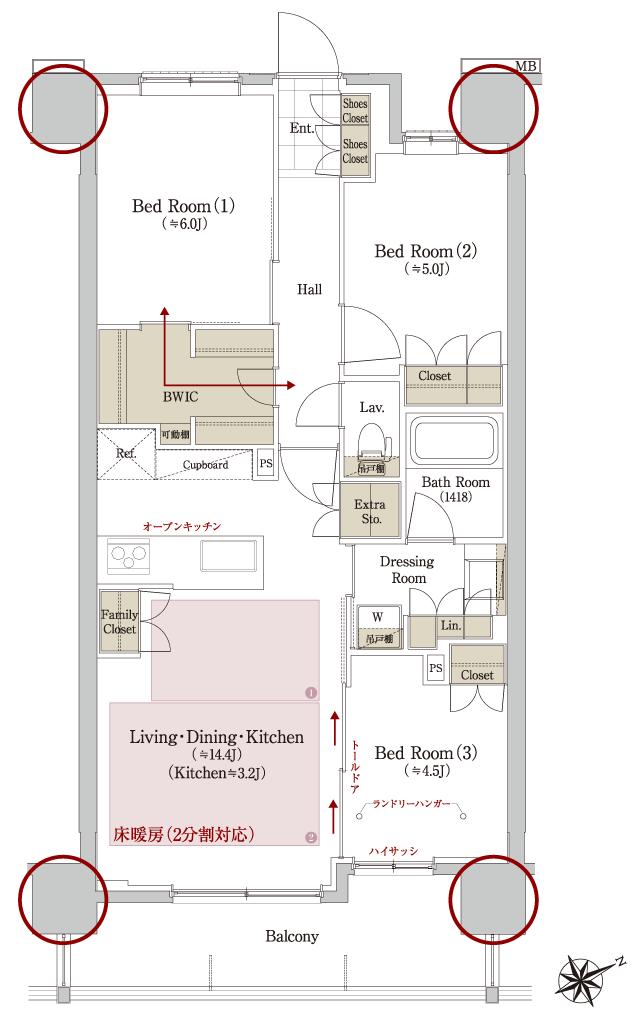 ヴェリテージ葛西の杜の間取り図　C1：3LDK+BWIC