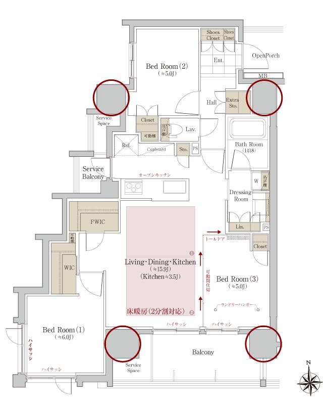 ヴェリテージ葛西の杜の間取り図　F：3LDK+WIC+FWIC