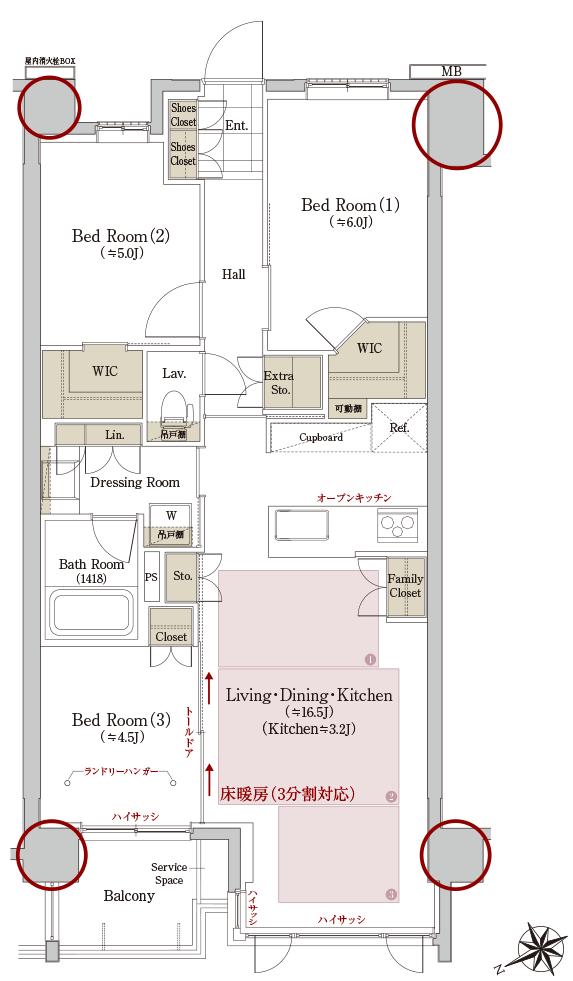 ヴェリテージ葛西の杜の間取り図　H：3LDK+2WIC