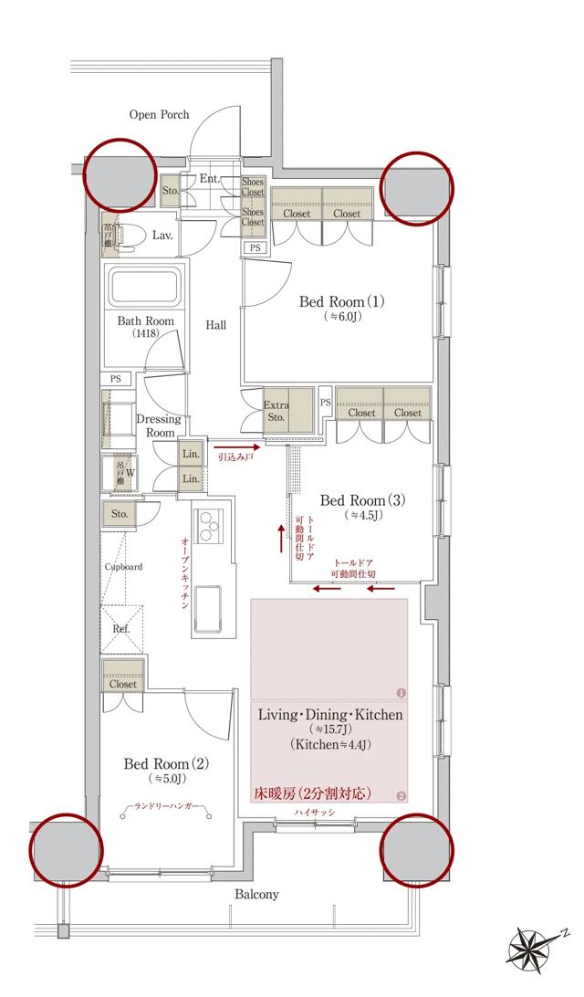 ヴェリテージ葛西の杜の間取り図　A2：3LDK