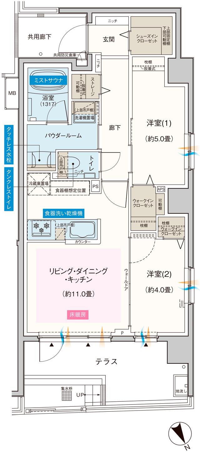 エクセレントシティ千葉松波の間取り図　Hg：2LDK+2WIC+ST+SIC