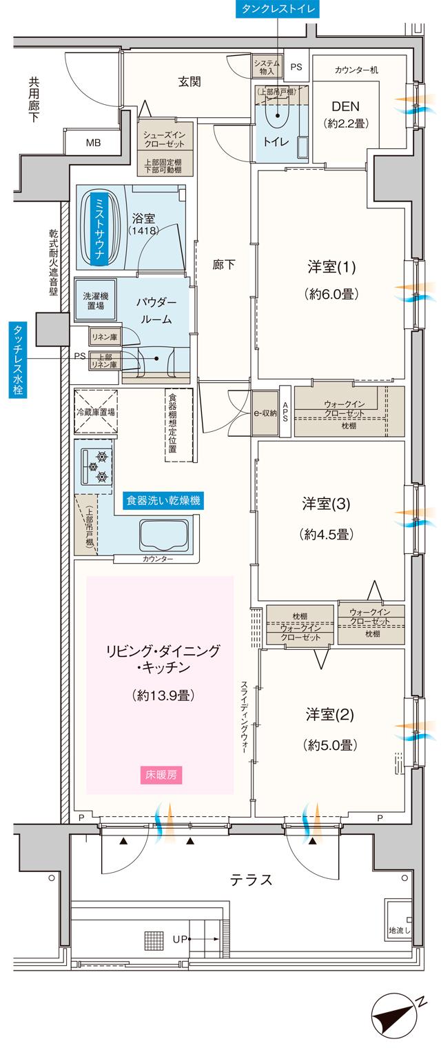 エクセレントシティ千葉松波の間取り図　Gg：3LDK+DEN+3WIC+SIC
