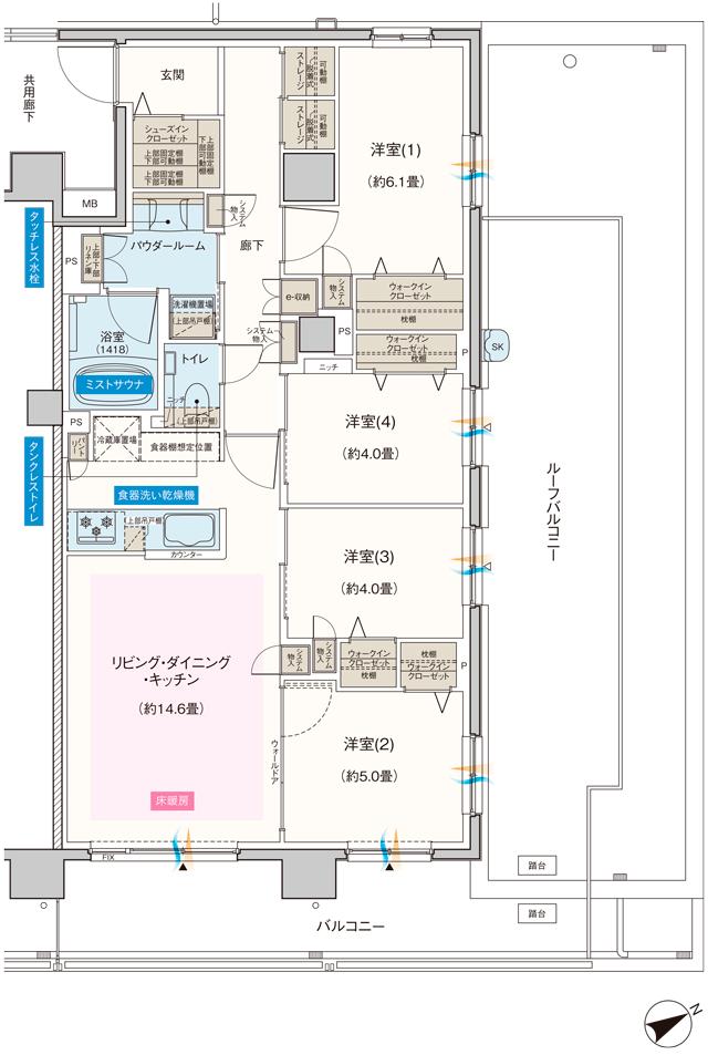 エクセレントシティ千葉松波の間取り図　Ir：4LDK+4WIC+ST+SIC