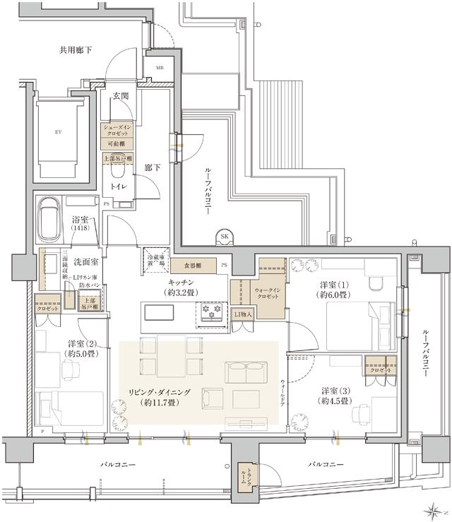 リビオ中野レジデンスの間取り図　Mr：3LDK+W+SIC