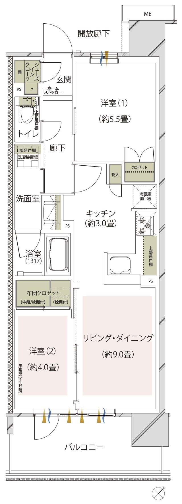 メイツ本厚木の間取り図　E：2LDK+SIC
