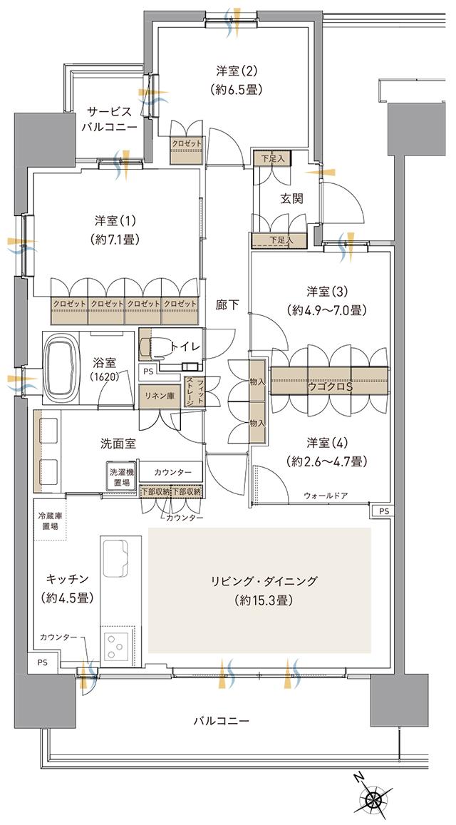 ブランシエラ海老名の間取り図　L：4LDK+ウゴクロ