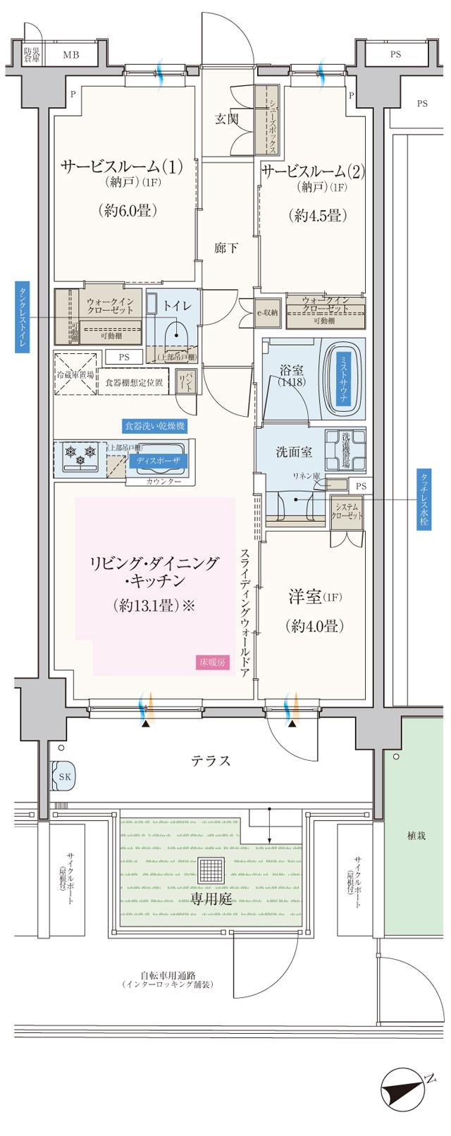エクセレントシティ船橋夏見台の間取り図　Gg：1LDK+2S+2WIC