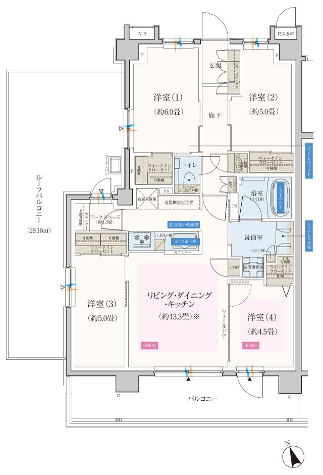 エクセレントシティ船橋夏見台の間取り図　Mr：4LDK+4WIC+ST+WS