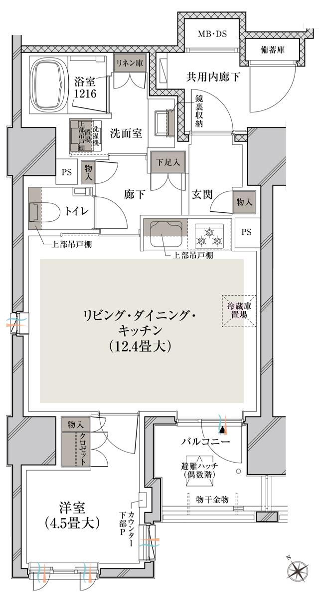 ルジェンテ白金高輪の間取り図　F：1LDK