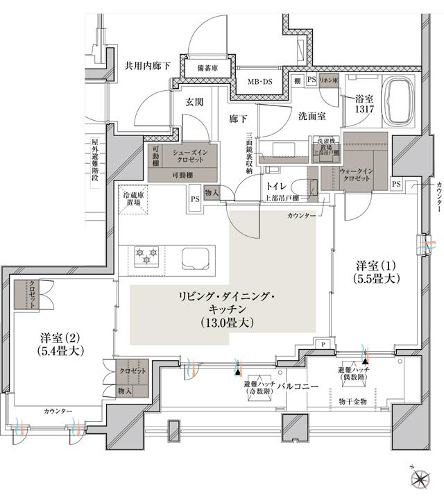 ルジェンテ白金高輪の間取り図　G：2LDK+WIC+SIC