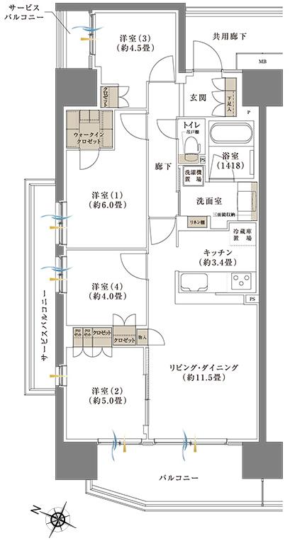 Brillia(ブリリア)City ふじみ野の間取り図　C-A：4LDK+WIC