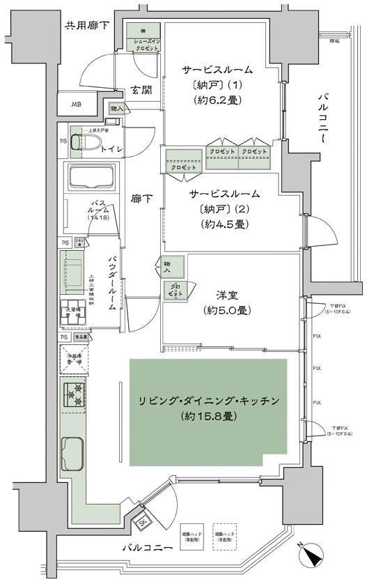 シティハウス平井サウスの間取り図　C3：1LDK+2S(サービスルーム[納戸])+SIC(シューズインクロゼット)
