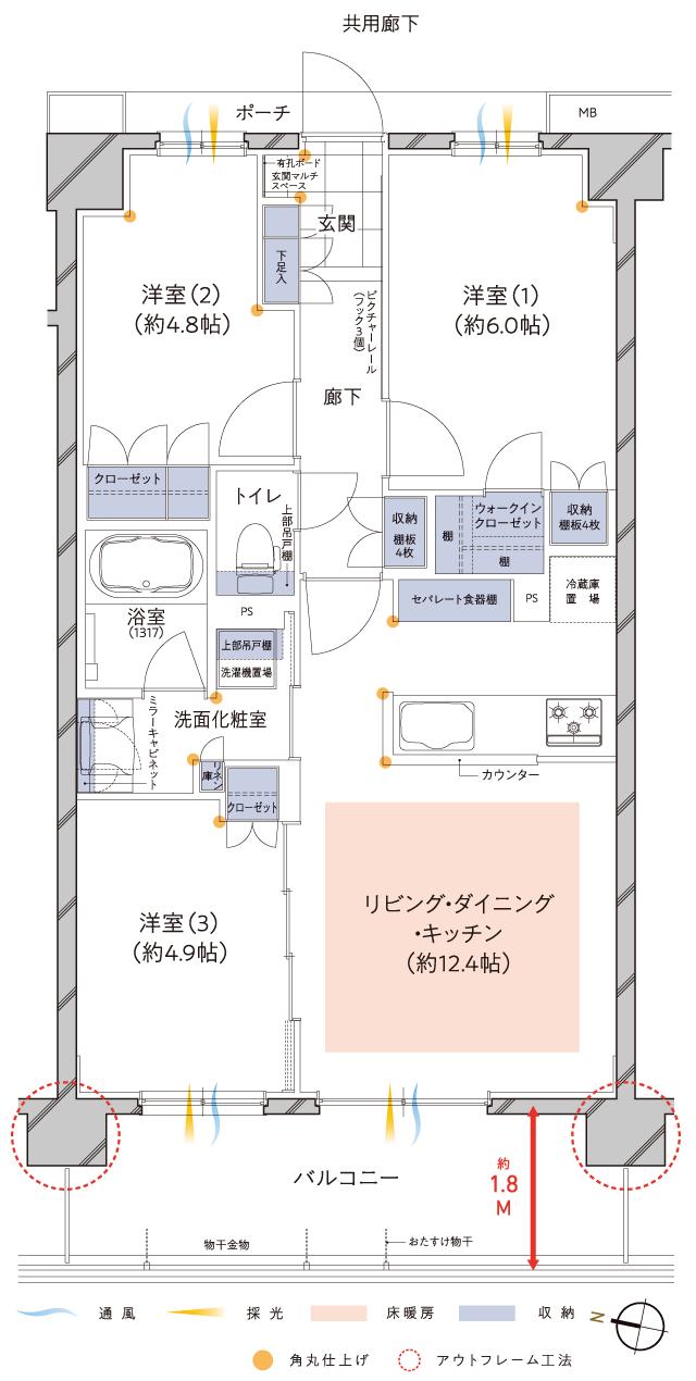 ルピアコートふじみ野フィオーレの間取り図　B1：3LDK+WIC