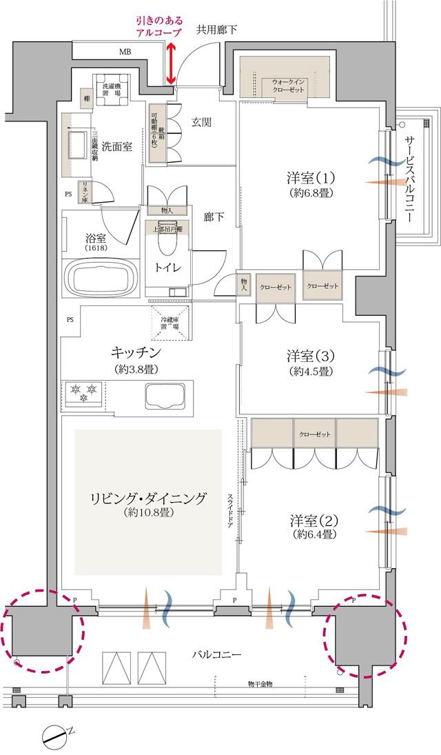 京王多摩川ハモンズの間取り図　N7：3LDK+ウォークインクローゼット