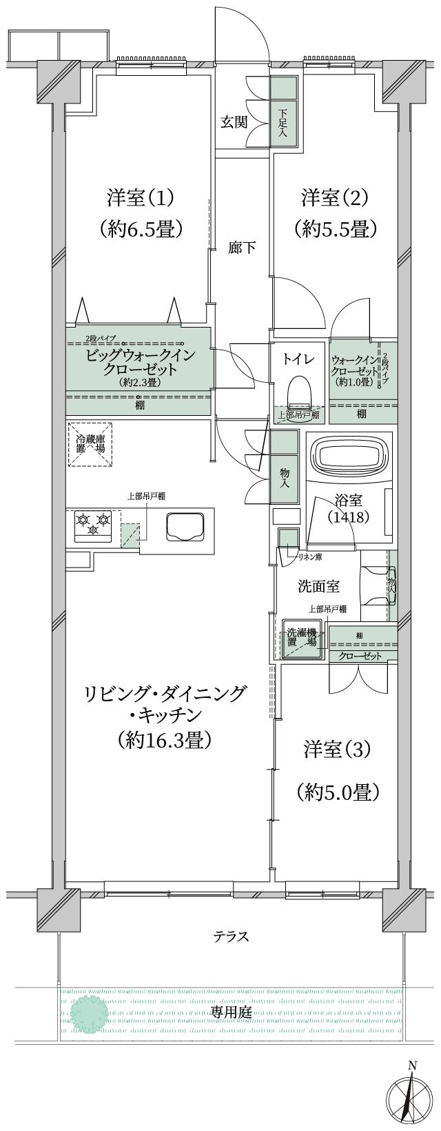 ラ・フォルム新川崎サウスコートの間取り図　S-Dg：3LDK+BW+WIC