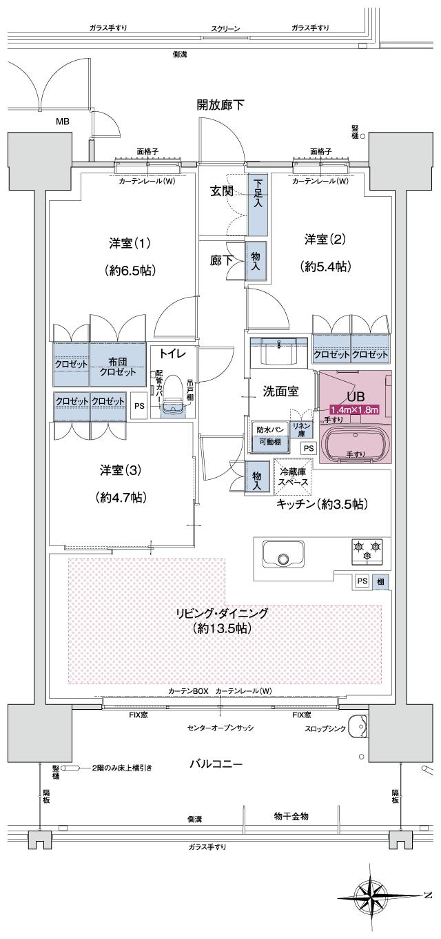 ポレスター今泉スカイテラスの間取り図　D：3LDK