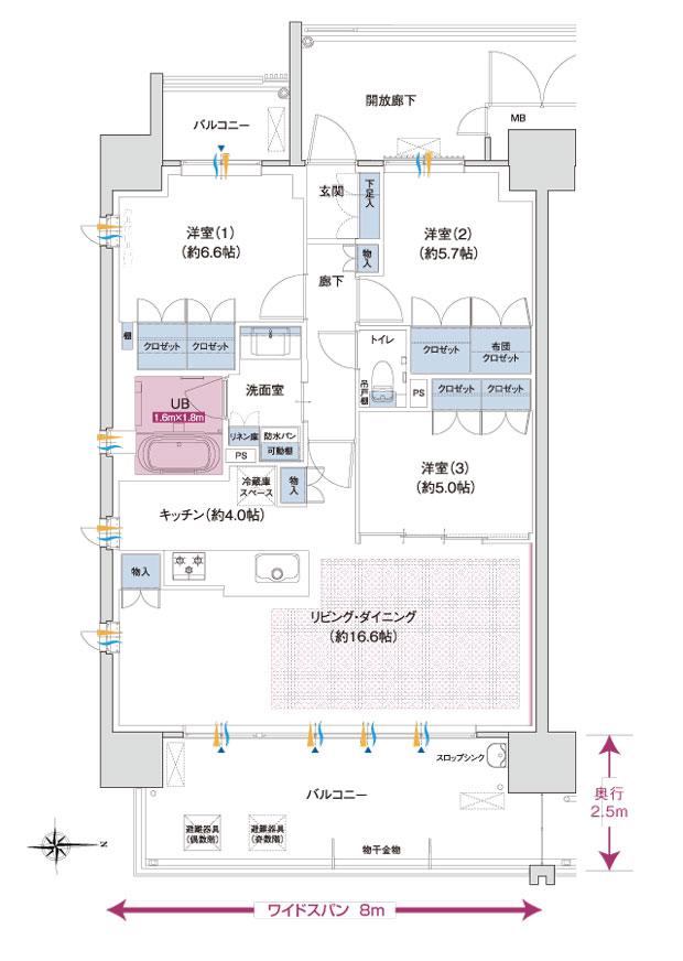 ポレスター今泉スカイテラスの間取り図　A（メニュープラン1）：3LDK