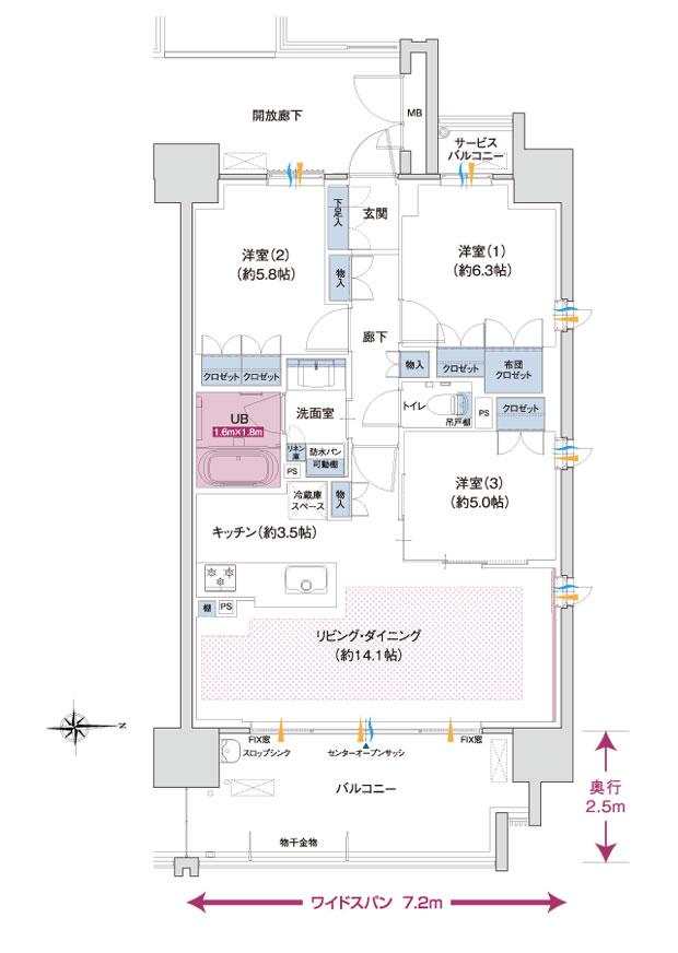 ポレスター今泉スカイテラスの間取り図　E：3LDK