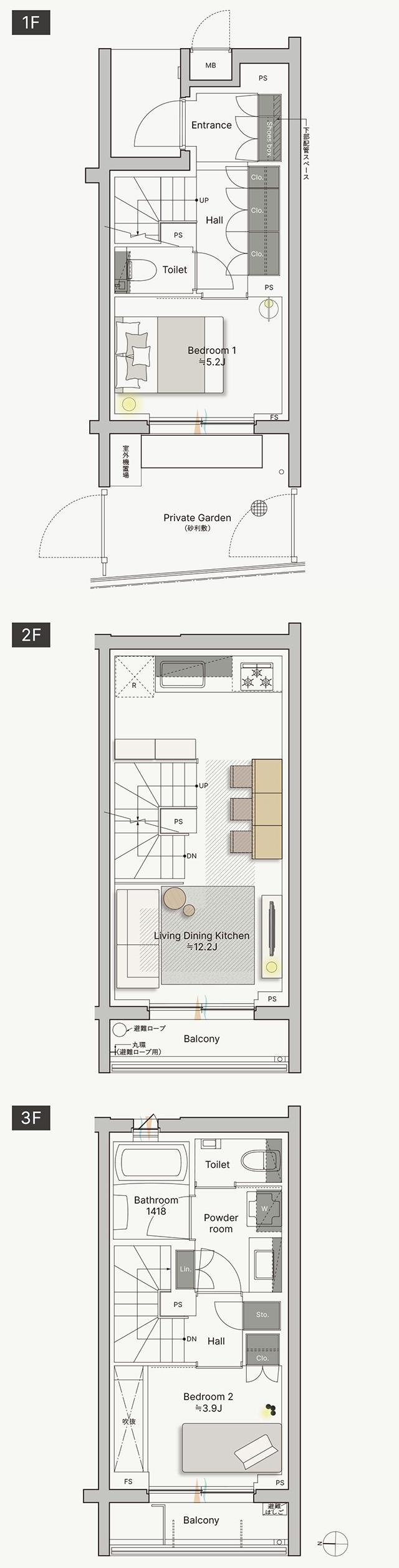 プレミスト国立ゲートレジデンスの間取り図　F：2LDK