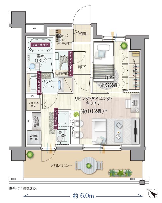 エクセレントシティ清瀬ザ・グレイスの間取り図　N：1LDK+SIC
