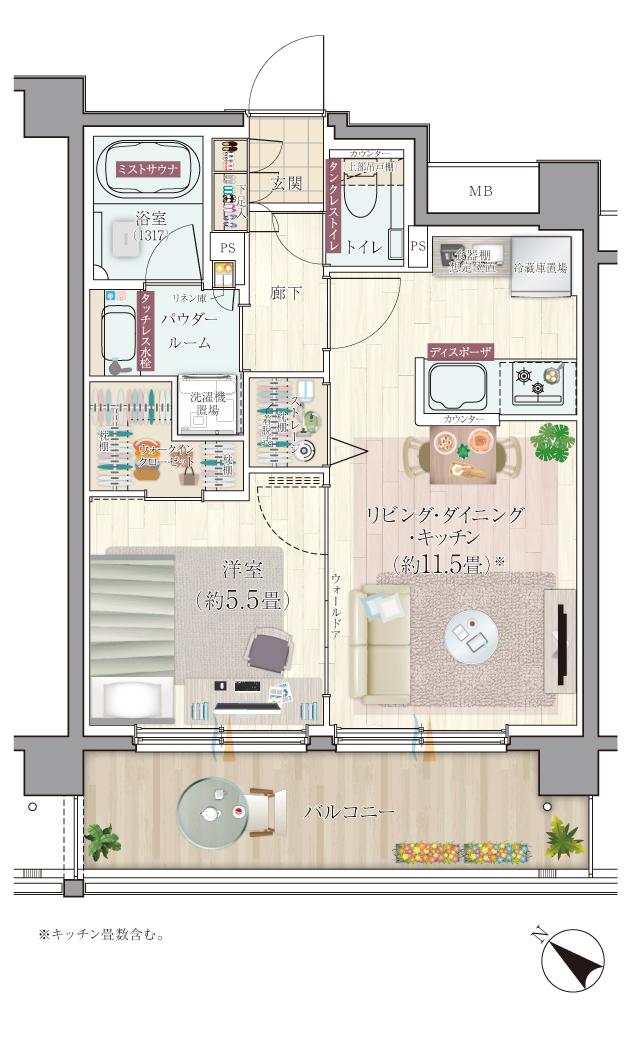 エクセレントシティ清瀬ザ・グレイスの間取り図　M：1LDK+WIC+ST