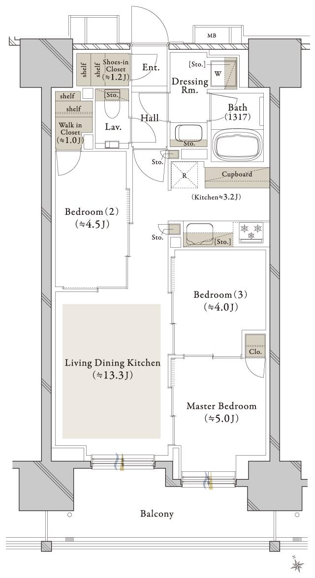クレストタワー西日暮里の間取り図　B：3LDK+WIC