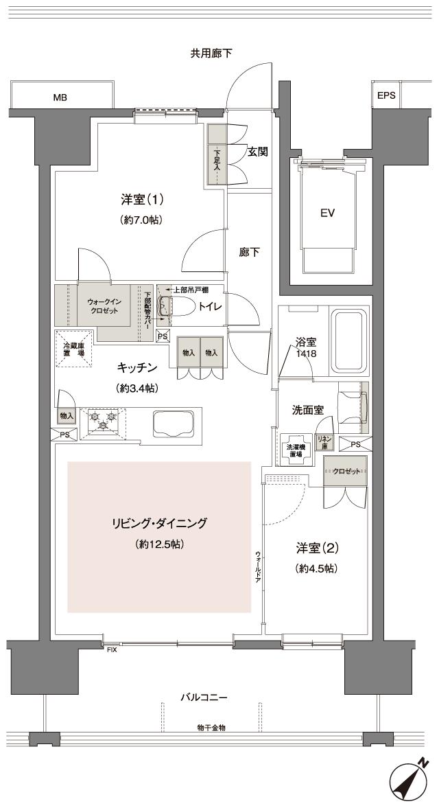 レーベン東川口III・IV　projectの間取り図　III-B：2LDK+WIC