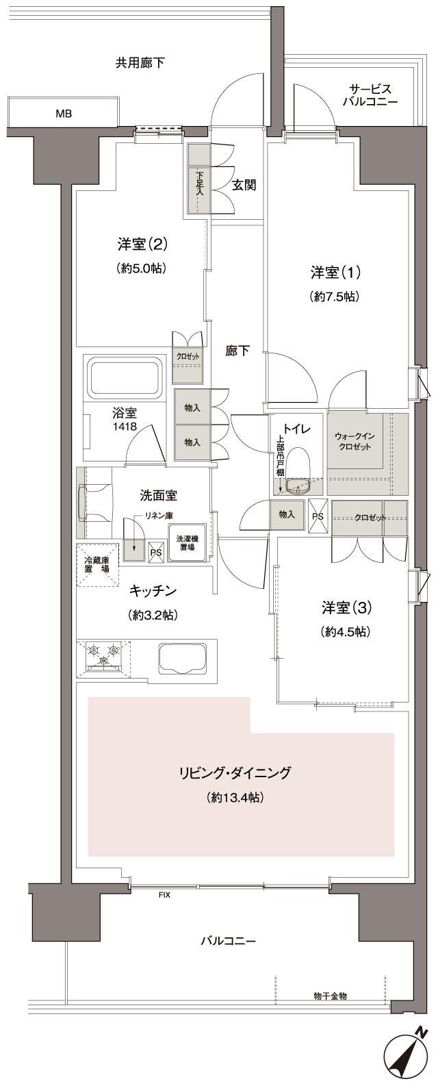 レーベン東川口III・IV　projectの間取り図　IV-C：3LDK+WIC