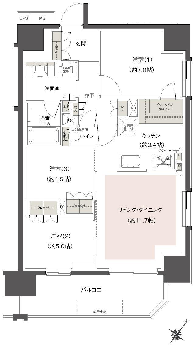 レーベン東川口III・IV　projectの間取り図　III-C：3LDK+WIC
