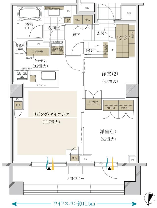 ブランズ西小山の間取り図　E(1・2階)：2LDK+SIC