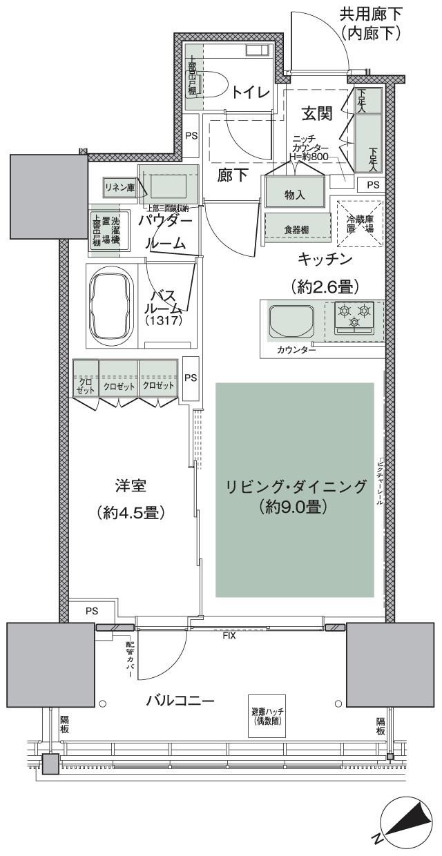 グランドヒルズ恵比寿の間取り図　40A-1：1LDK