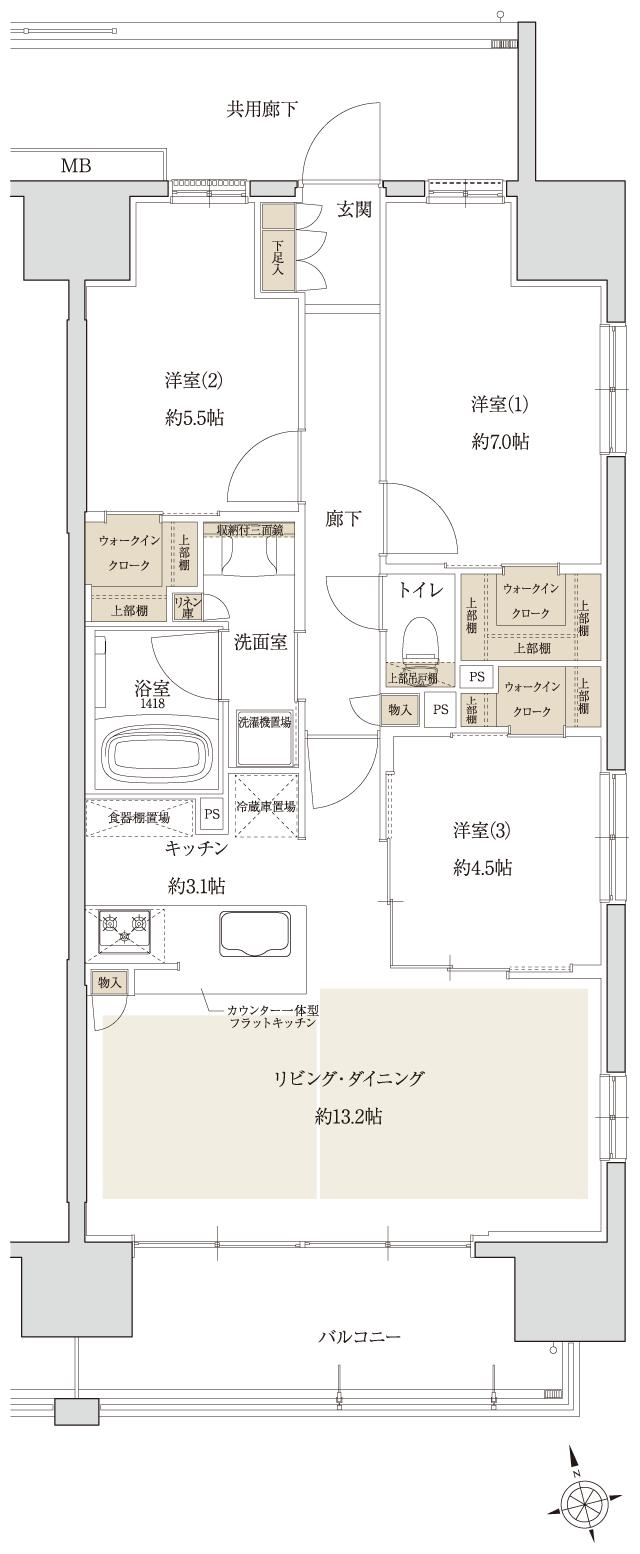 サンクレイドル宇都宮Vの間取り図　C：3LDK+3WIC