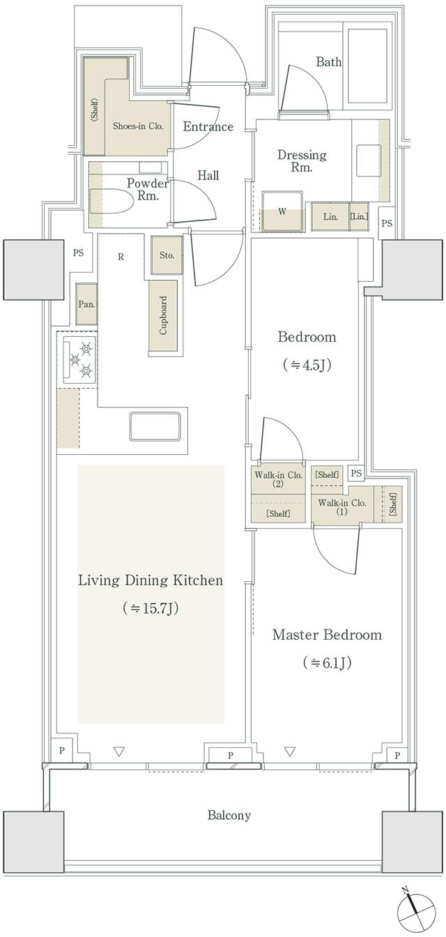 パークコート青山高樹町 ザ タワーの間取り図　61A：2LDK+2WIC+SIC