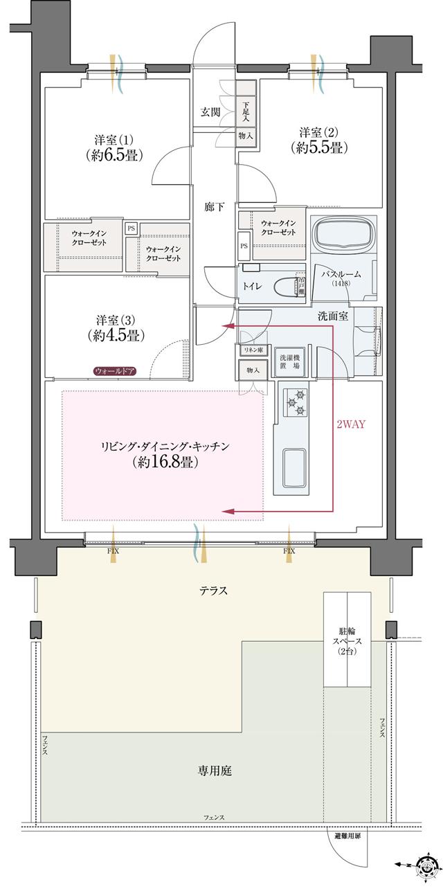 クリオ北浦和ガーデンコートの間取り図　E1：3LDK+3WIC