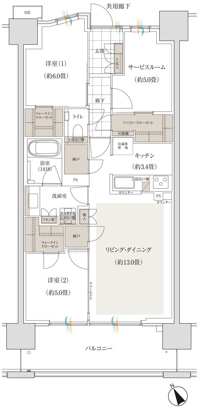 バウス加賀の間取り図　B5：2LDK+S+2WIC+FC+2N