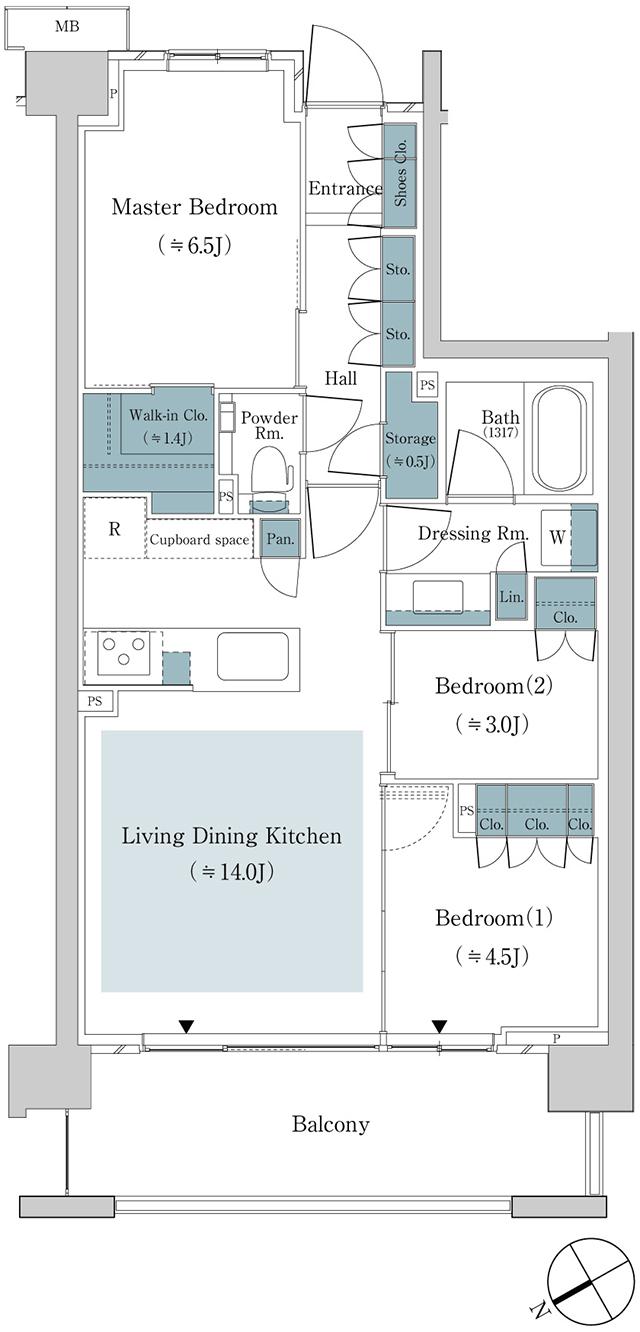 パークホームズ上板橋の間取り図　65N：3LDK+WIC+S
