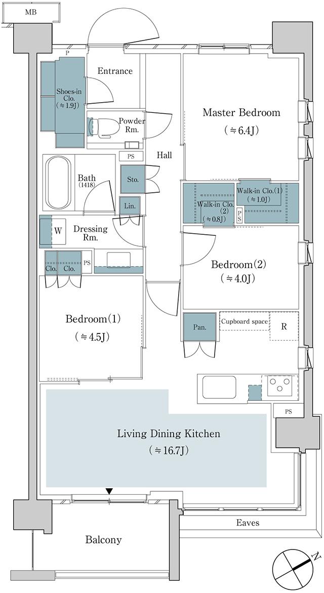 パークホームズ上板橋の間取り図　77A：3LDK+2WIC+SIC