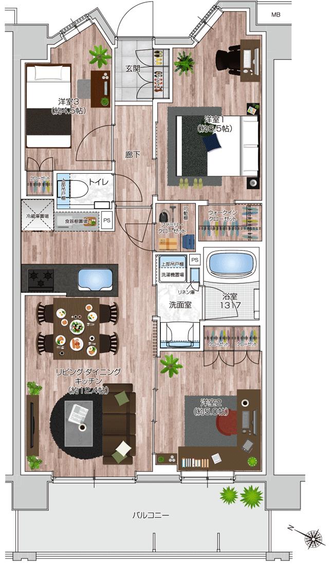 プレシス浦和美園の間取り図　D：3LDK+WIC+FC