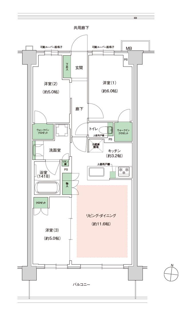 ジェイグラン国立の間取り図　C1：3LDK+2WIC