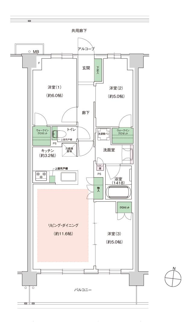 ジェイグラン国立の間取り図　C2：3LDK+2WIC