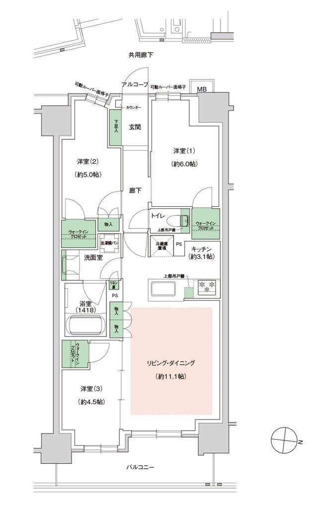 ジェイグラン国立の間取り図　G：3LDK+3WIC