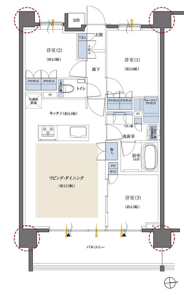 クレヴィア荏原町GARDENの間取り図　D：3LDK+WIC