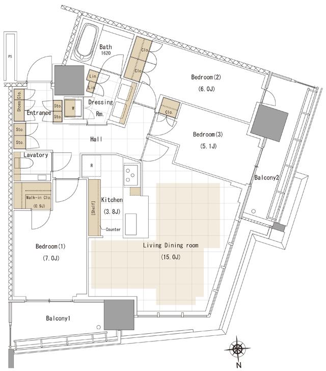 リビオタワー品川の間取り図　S-80Anw：3LDK+WIC