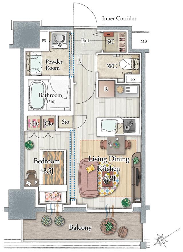 アウラ立川曙町の間取り図　C：1LDK+SC