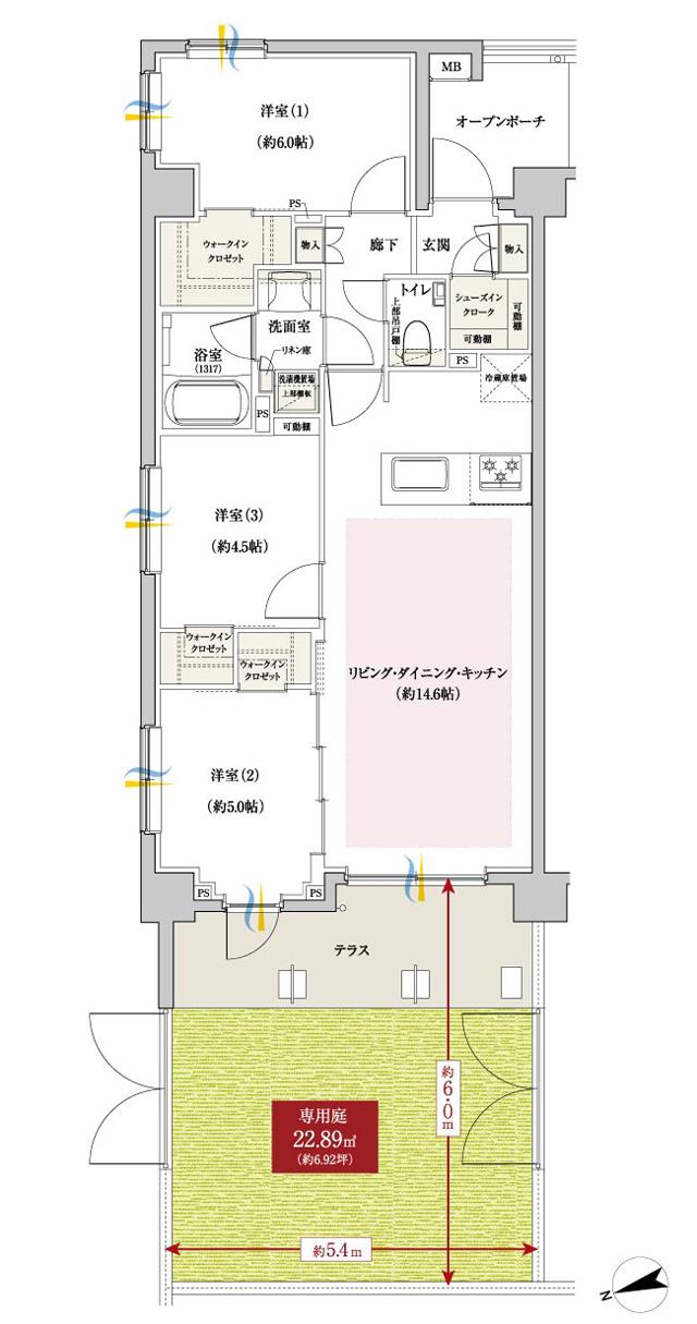 ファインスクェア府中緑町グランの間取り図　Ag：3LDK+3WIC+SIC