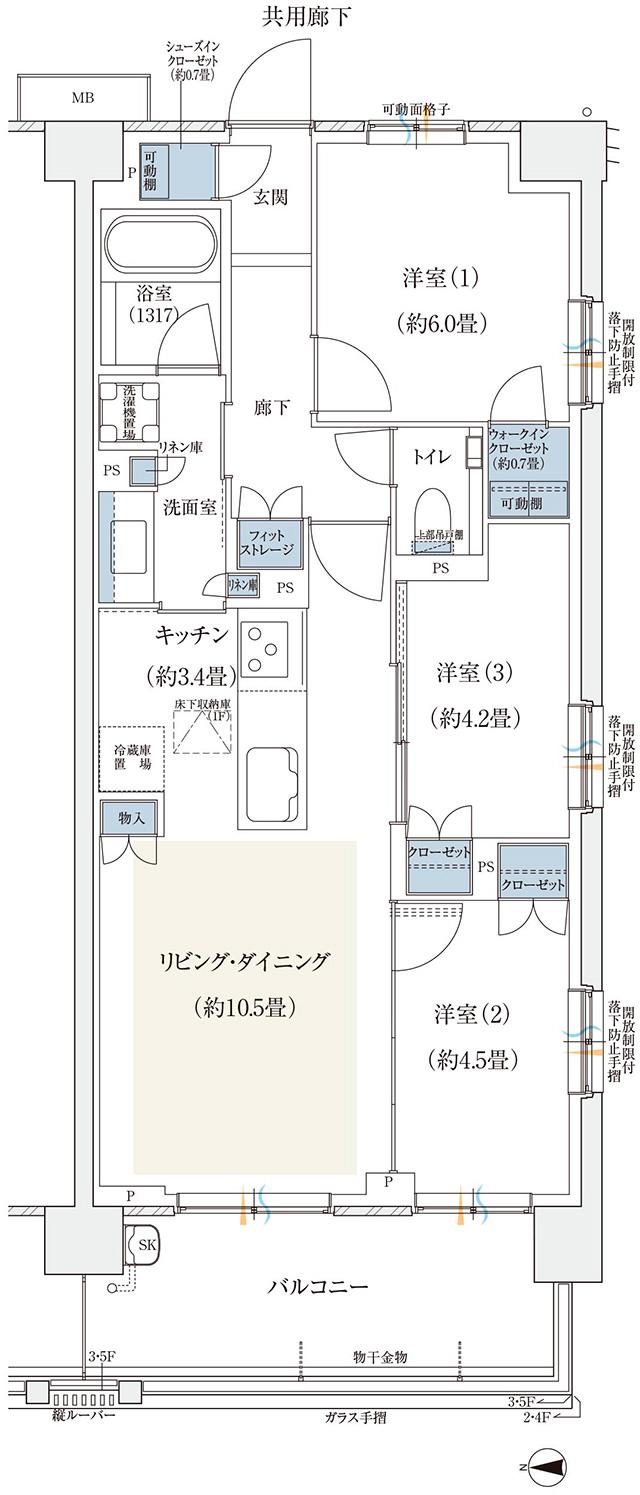バウス一之江の間取り図　A6：3LDK+WIC+SIC+FS