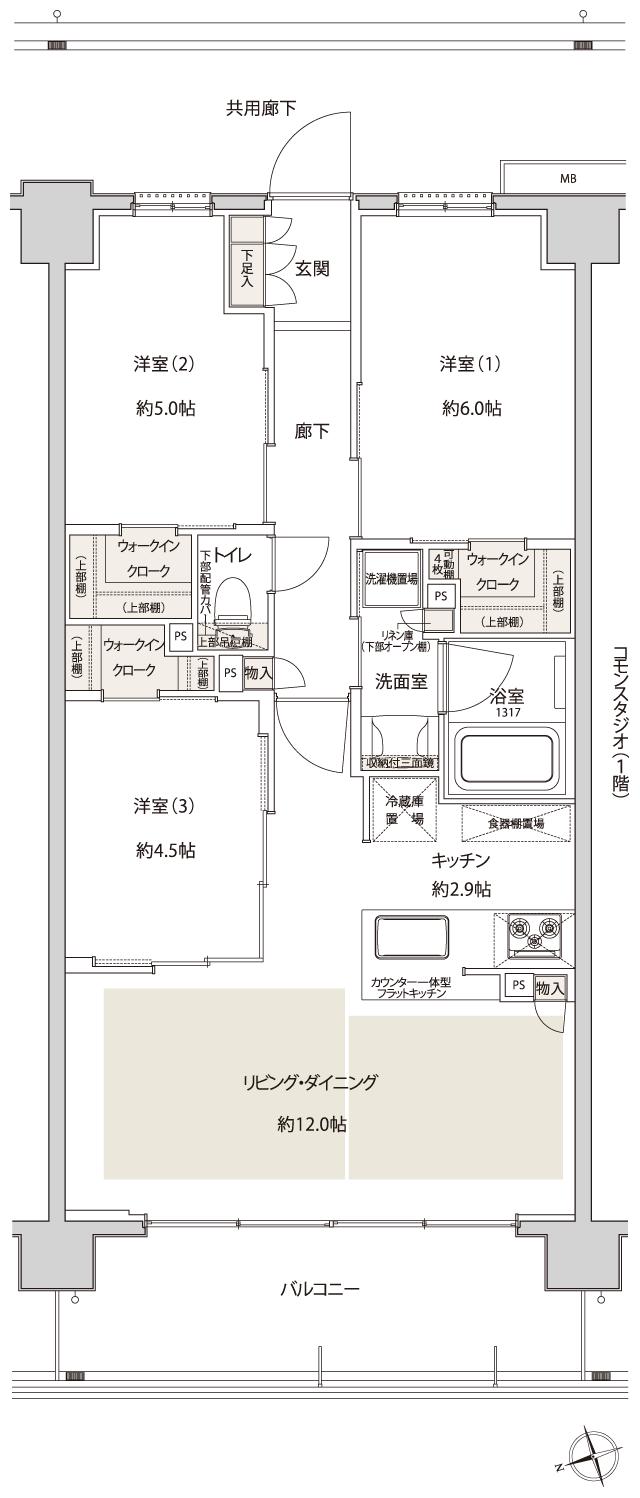 サンクレイドル津田沼IIIの間取り図　G：3LDK+3WIC