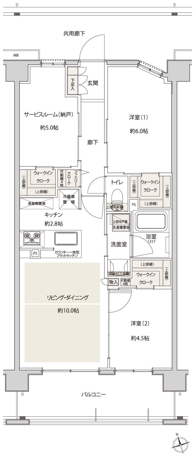 サンクレイドル津田沼IIIの間取り図　NI：2LDK+S+3WIC+FC